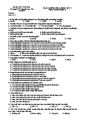 Bài kiểm tra học kỳ môn Công nghệ 12 - Trường THPT Nguyễn Duy Thì